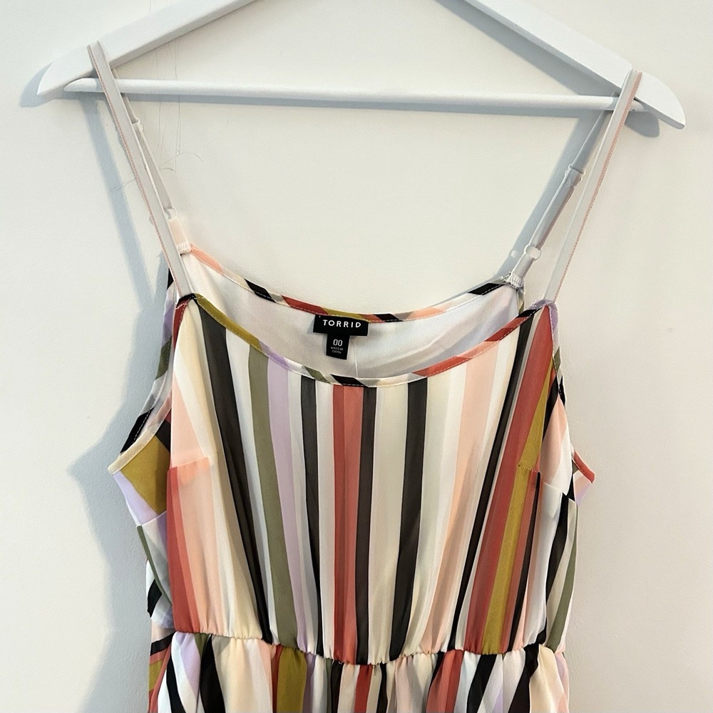 Torrid Multicolor Stripe Chiffon Midi Dress Pockets Sz M/L 00 NWT - Picture 8 of 14